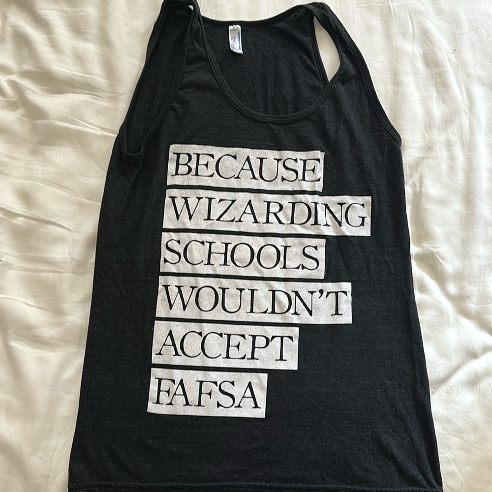 Small American Apparel muscle tank, Harry Potter theme